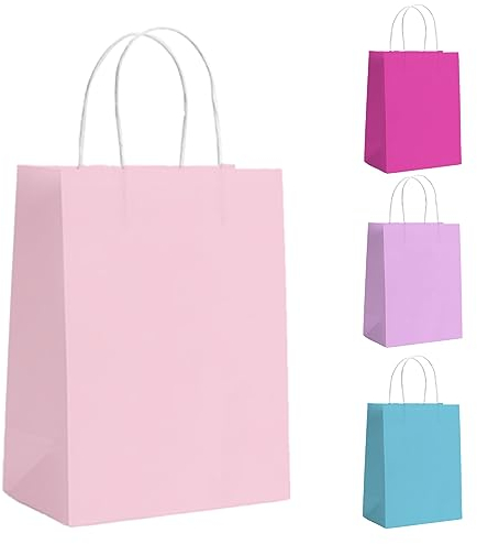 GIFTSAY Sacs de fête roses - 30 sacs cadeaux en papier avec poignées - Idéal pour anniversaire, mariage, baby shower, enterrement de vie de jeune fille - 15 x 8 x 21 cm