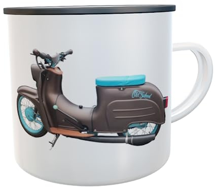 Retro Emaille-Tasse mit Old School Simson Schwalbe und Wunschname personalisiert - Geschenk-Idee für Schwalbe, DDR und Oldtimer Fans