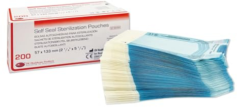 DE Healthcare Products - Sterilisationsbeutel (200 Stück), selbstklebend, Steriltüten ohne Seitenfalten, Maße je 5,7 x 13,3 cm
