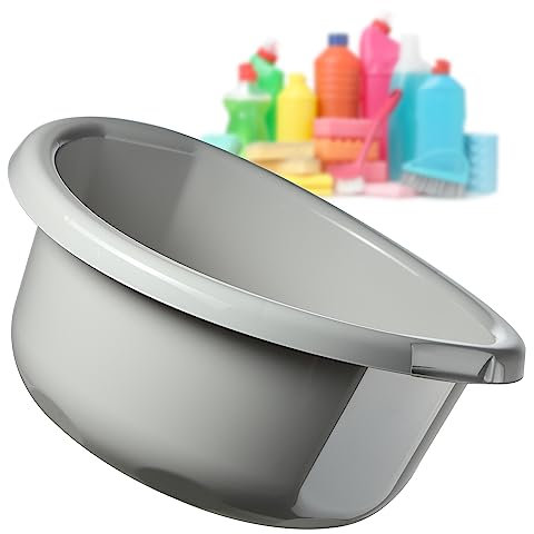 KADAX Round Bowl 15L, Plastic Washing Up Bowl for Kitchen and Bathroom, Large Basin for Washing Dishes, Soaking Laundry and House Cleaning (Light Grey)