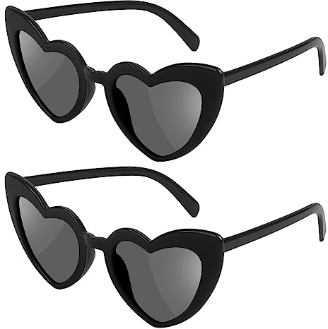 Ainiv Herz Sonnenbrille, 2 Stück Herzförmige Party-Sonnenbrille, UV400 Sonnenschutz und UV-Schutz Schwarze Graue Linse, Mode Brillen für Damen Herren Kinder Party Reise Fotoshooting (Schwarzer)