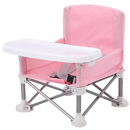 F Fityle Rehausseur de Siège pour Bébé Pliant avec Ceinture de Sécurité - Chaise de Plage Extérieure d'Alimentation Portable et Stable, Rose