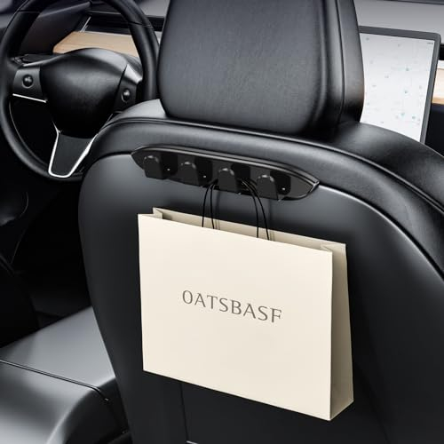 OATSBASF für Tesla Modell Y 3 Zubehör 2024 2023 2022 2021, 2 Pack Tesla Modell 3 Modell Y Sitz Haken Kopfstütze Organizer Haken Auto Tasche Haken Geldbörsen Haken Haken Hange