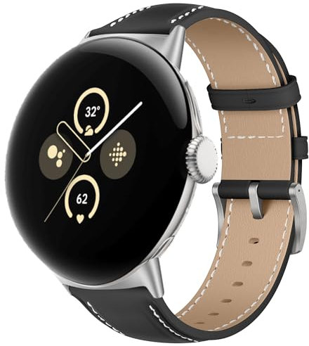 KoGiio Leder Armband für Google Pixel Watch 3 41mm/ Watch 2 /Google Pixel Watch, Herren Damen Ersatz Weich Uhrenarmbänder, Metallschnalle Atmungsaktiv Ersatzarmband Schwarz