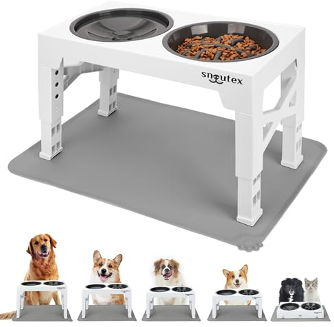 SNOUTEX Gamelle Chien Surelevee - Gamelle Anti Glouton Chien en 5 Hauteurs Réglables, Gamelle Anti Eclaboussure Chien de Toutes Tailles et Tapis Gamelle Chien et Chat. Chien Accessories.