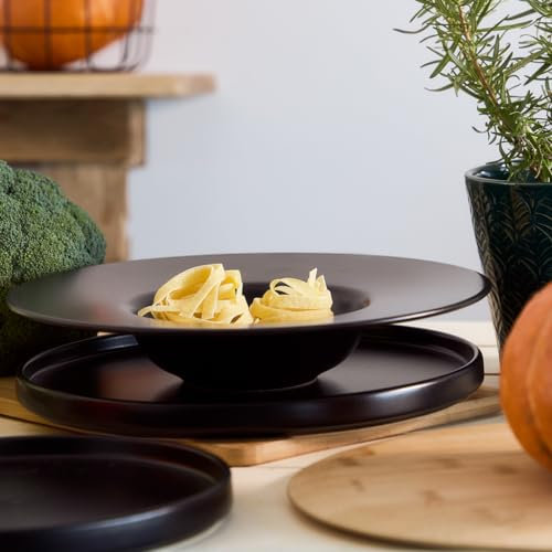HOMLA FAMELIO Nudelteller Essteller Speiseteller Teller Keramikteller schwarz 28 cm