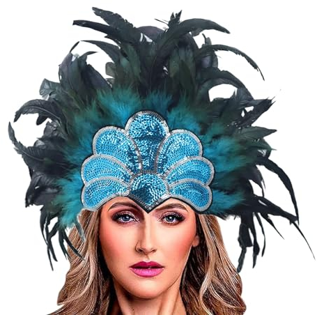 Karneval Kostüm Damen, Damen Samba Kopfschmuck Federschmuck Karneval Fasching Mottoparty Federkopfschmuck Brasilien Feder Haarschmuck Frauen Festival Burlesque Kopf Schmuck Stirnband