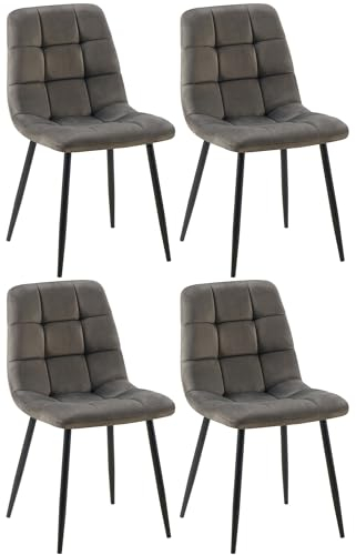 CLP Juego de 4 sillas de Comedor Antibes I Sillas de Cocina tapizadas con Fundas de Terciopelo I con Protectores de Suelo, Color:Antracita