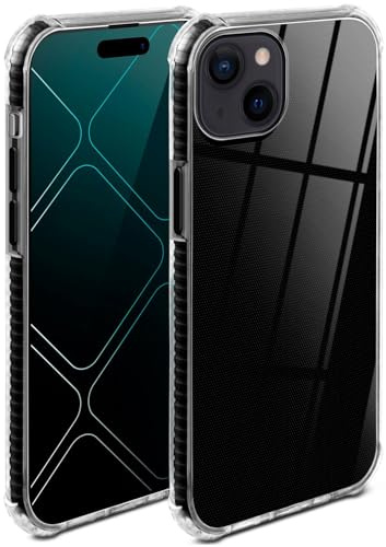 ONEFLOW für iPhone 15 Hülle Silikon transparent, Handyhülle mit stoßfestem Bumper Backcover durchsichtig Silikonhülle kabelloses Laden Schutzhülle, Cushion Case, Schwarz