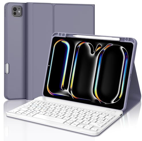 SENGBIRCH Coque Clavier pour iPad Pro 11'' (M4) 2024, AZERTY Français Clavier - Étui iPad Pro 11 Pouces avec Fente pour Stylo, Clavier Détachable sans Fil Bluetooth, Lavande