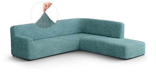 PAULATO - Ecksofa-Husse mit rechter Halbinsel aus einfarbiger Mikrofaser (gesehen von vorne), bi-elastisches, kratzfestes und maschinenwaschbares Gewebe, patentierte Made in Italy - Anis