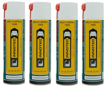 4 pezzi Innotec Multi Spray 1000 – Spray universale – prodotto lubrificante universale con elevata azione di rimozione dell'umidità – scioglie lo sporco e le parti bloccate e conserva dalla corrosione