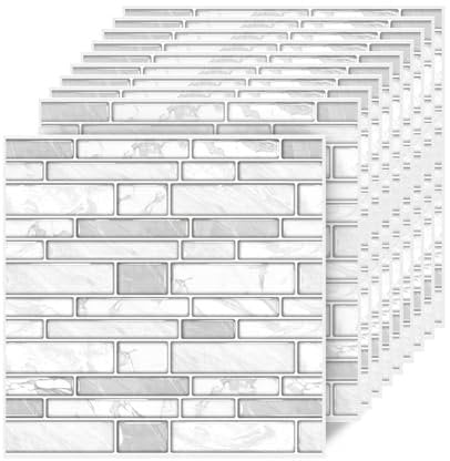 ACBAGI Self Adhesive Wall Tiles Stickers for Kitchen and Bathroom Stick on Tiles Peel and Stick Backsplash Tile Stickers (Gray, 10PCS 12Inch*12Inch)
