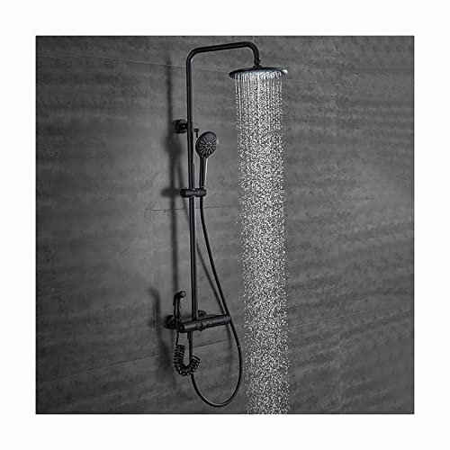 QTANZIQI Duschsystem mit 8-Zoll-Duschkopf, Dusch-Kombi-Set, Wandmontage-Duscharmatur-Set, Regenmischer, Dusch-Kombi-Set mit 3-Modus-Handbrause, Bidet-Sprühgerät, Wannenauslauf, Schwarz
