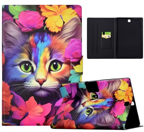 Mldjomid Custodia Protettiva per Tablet Samsung Galaxy Tab A 9.7 (SM-T550/SM-T555) Custodia in Pelle PU con Flip Cover Case Magnetica per Tablet Galaxy Tab A 9.7-Rose e Gatti