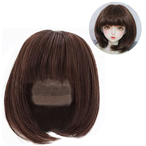 Puppenperücke, Weiche Faser, Schulterlang, Gerader Knall, Puppenperücke, 1/3 BJD-Perücke, Anziehperücke, Puppenherstellungszubehör für 21~24 Cm Große BJD-Puppen (Dunkelbraun)