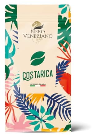 Nero Veneziano Costa Rica Caffè in Grani 1 kg, 50% Arabica 50% Canephora, Tostatura Media, Note di Bacche Rosse e Agrumi, Corpo Robusto, Bassa Acidità, per Espresso e Automatiche