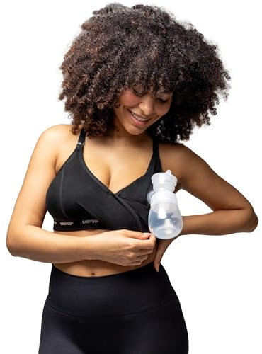 BABYGO® Nursing Bra for Hands Free Discreet Pumping in Super Soft Bamboo | Maternity Bra with Removal Pads and Wireless for Comfort in Hypoallergenic Material | Suitable for All Pumps (Black, XL)