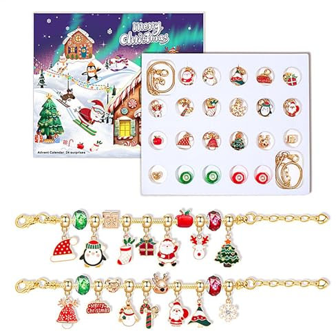 Pcingsia Weihnachts-Armband | Charm-Armbänder, 2024 Weihnachts-Countdown-Kalender, Armband, Charm-Armbänder, Armbandherstellungs-Set für Festival-Feiertage