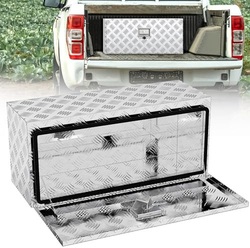 HENGMEI Aluminium Transportbox Werkzeugkiste Unterboden Lkw Box, Werkzeugkasten, Aufbewahrungsbox mit Schloss, Wasserdicht Metallbox für Lkw, Transporter, Anhänger, 910x360x405 mm