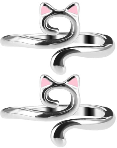 YUXIANLB Häkelringe, niedliche Katzen, Garnführungsringe, Häkelspannringe, Katzenohren, verstellbare Größe, Häkelreifen, Anfänger, Stricken, Spannungsregler, Metall, offener Fingerhaken für