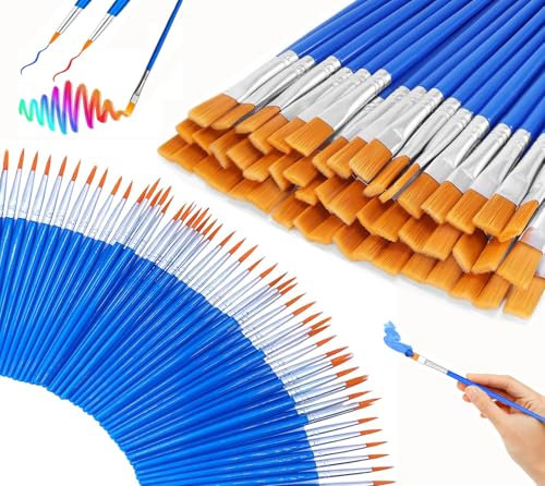 100 Pcs Small Paint Brushes Set Bulk, Acrylic Paint Brushes for Models, Figurines, Nail Art - Fine Detail & Round/Flat Tip Brushes Paint Brushes Art for Professional Artists and DIY Decorations (Blue)