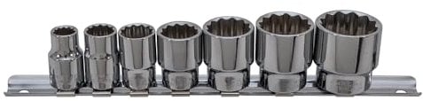 Whitworth Socket Set 3/8 Drive 7 Sockets BiHex With Socket Rail Chrome Vanadium Vitesse