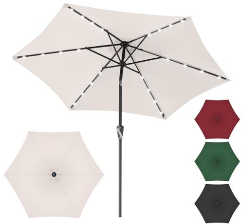 Tubiaz Sonnenschirm 270cm Beige Solar LED Gartenschirm knickbar & ohne Ständer,Terassenschirm Neigungswinkel Sonnenschirme Großschirm für Balkon,Terrasse,Rundschirm mit kurbel