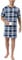Chemise de Nuit Homme Pyjama Manches Courtes Hauts de Pyjama Homme Tee-Shirt Long Col V avec Boutons Vêtements d'Intérieur T-Shirt Grande Taille Douce Confortable Carreaux Bleu_3*Courte-A 3XL