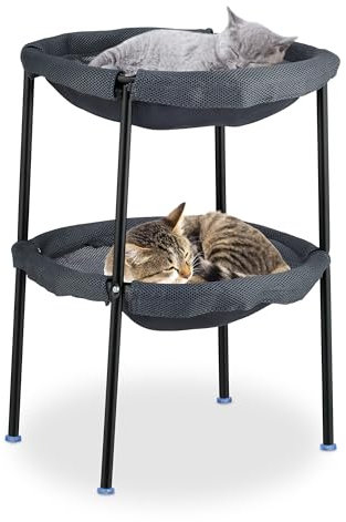 Relaxdays Katzenhängematte, 2 Etagen, erhöhter Katzenhängesessel, HBT: 59x41x43 cm, Doppel-Katzenbett, grau/schwarz