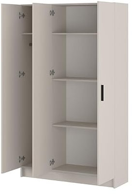 mattfy - Armario Auxiliar Multiusos de Tres Puertas, 4 Baldas y Hueco para Escoba Dagna, Color Beige, 108 cm (Ancho) x 180 cm (Alto) x 35 cm (Fondo)