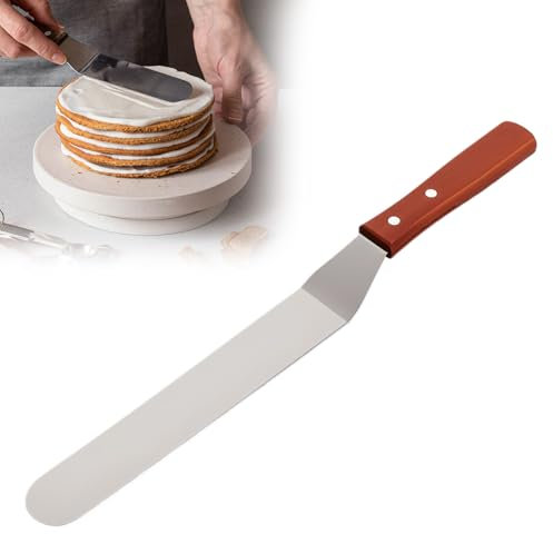 10in Pallet Knife Icing Spatula Stainless Steel Cake Palette Knife Thickened Offset Spatula with Wooden Handle Large Angled Frosting Spreader for Cake Decorating Smoothing Home Kitchen Baking