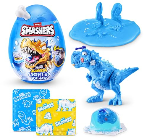 Smashers Mini Jurassic Light Up Ice Age Egg (T-Rex) by ZURU – Smashable Dinosaur Toy with 6+ Surprises, Slime & Ice Cube Slime, Light-Up Dino for Kids Ages 3+