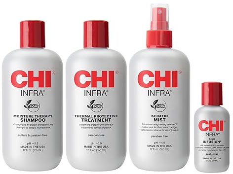 CHI Home Stylist Kit, 340 mLInfra Shampoo, 340 mLTreatment, 340 mLKeratin Mist & 57mLSilk Infusion, sulfat-, paraben- & tierversuchsfrei, 4 Produkte