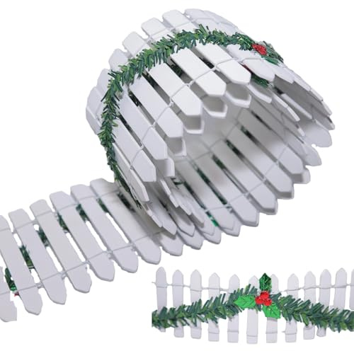 Miniatur Zaun Basteln, Mini Weihnachtsbaum Zaun Weiß, 90 x 5 cm Weihnachtszaun Mini Holzzaun für Wichteltür Feengarten Puppenhaus Blumentopf, Weihnachten Miniatur Ornamente