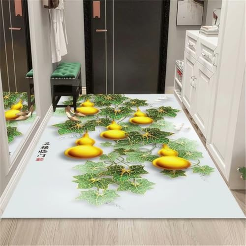 RUGMRZ Wohnen Deko 300X400Cm Anti Rutsch Teppich Gold Kuschel Waschbar Wohnzimmer Modern Teppichwufu Linmen Golden Gourd Map Green Am Eingang des Korridors