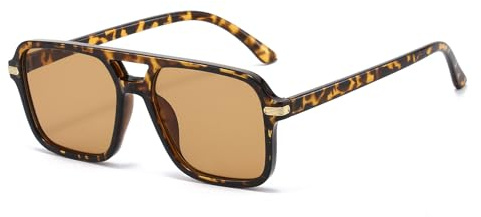 YAMEIZE 70er Rechteck Doppel Brücke Sonnenbrille für - Damen Herren Retro Style Pilot Brillen UV400 Schutz Vintage Square Shade Driving