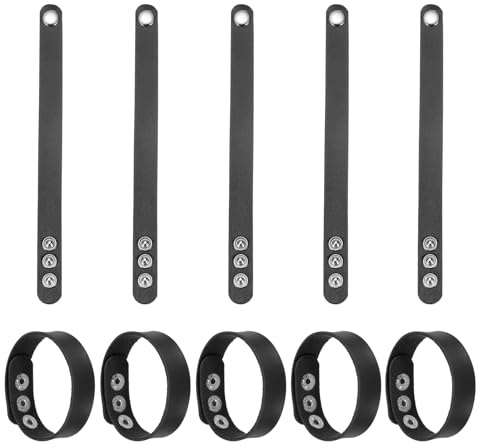 QUARKZMAN 10 Stück Einfache Lederarmbänder Leder-Schnapparmbänder Schwarz | Verstellbare Blanko-Handgelenkbänder DIY Bastelarmbänder, Für Männer Frauen Schmuckherstellung