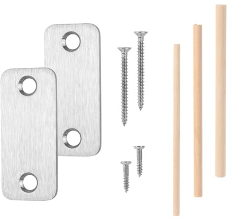 2pcs Stainless Steel Door Hole Cover Plate, Metal Deadbolt Strike Filler Plate Reinforcement Kit Including Wood Dowels & Screws for Home & Furniture Knob Latch Repair