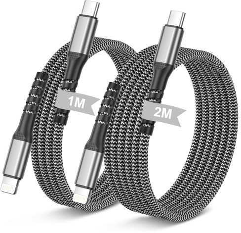 Cable USB C a Lightning 1M+2M 2Pack, MFi Certificado Cable Cargador Phone | Nylon Cable Phone Carga Rapida Tipo C Cable Lightning Phone Charger Cable para Phone 14 13 12 11 Pro Max Mini XR SE 8 Plus