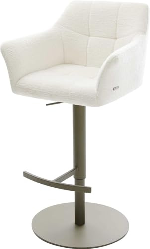 DELIFE Barstuhl Yulo-Flex Drehfuß höhenverstellbar Metall Titanfarben Bouclé Soft Beige