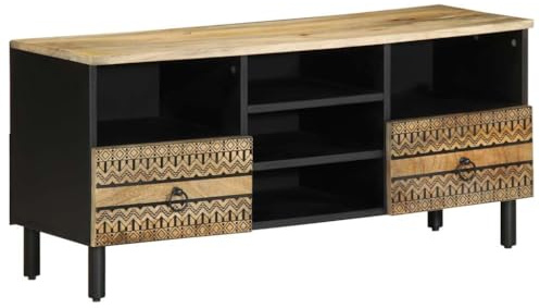 LoogCape Mobile TV nero, 100 x 33,5 x 46 cm, in legno di mango grezzo, con spazio e gestione dei cavi, per soggiorno, camera da letto, girevole, in piedi, con cassetti e scomparto