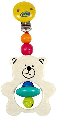 Hess Holzspielzeug 12791 - Anhänger aus Holz, Serie Teddy, für Babys ab 3 Monaten, handgefertigt, mit Sicherheitsclip, ca. 7,5 x 3,5 x 17 cm groß
