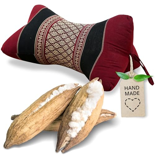 livasia Nackenstützkissen Knochenkissen - Ø 15x32cm - Nackenkissen Knochenform, Sofakissen, Lesekissen mit Kapok, Kissen für Garten und Balkon, Reisekissen handgefertigt (Rot/Schwarz)