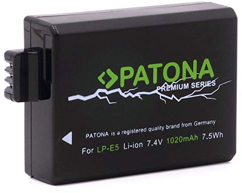 PATONA Premium LP-E5 Akku (echte 1020mAh) Kompatibel mit Canon EOS 450D 500D 1000D
