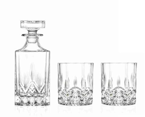 RCR ‘Opera Maison’ Italian Whisky Decanter (75cl) & Whisky Glasses Set of 2 (30cl) – Ideal for Whisky, Rum, Brandy & Spirits – LUXION© Crystal Glass – Dishwasher Safe