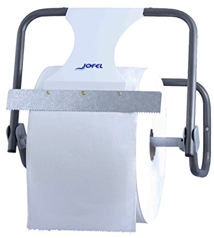 Jofel - Portabobinas Mural Pared, Dispensador de Papel Industrial con Sierra Frontal para Corte, Gran Resistencia, Tubo de Acero 20mm, Acepta Bobinas de hasta 500m, AD10010