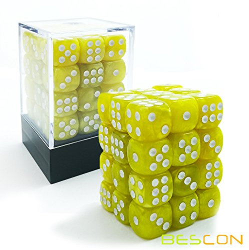 Bescon Würfel w6 12mm 36er Brick Box, 12mm Six Sided Die (36) Block of Dice, Marmor Pearl Yellow