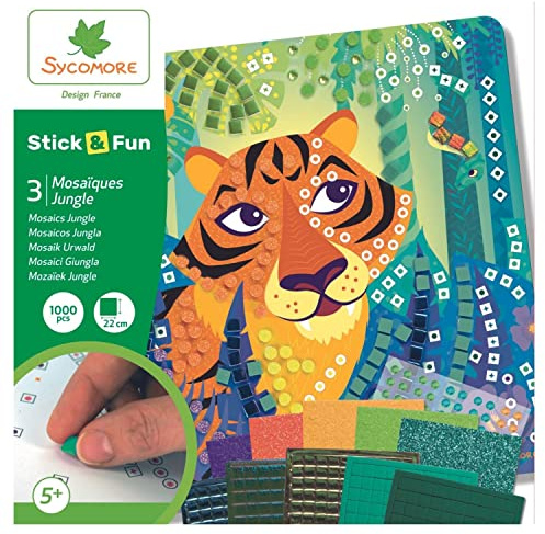 Sycomore Selbstklebende Mosaike für Kinder - 3 Dschungelbilder - Kreative Freizeitgestaltung - Stick & Fun - Ab 5 Jahren CRE7006