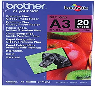 Brother Brother BP71GA3 Fotopapier, A3, glänzend, 297 mm (B) x 420 mm (L), 20 Blatt, Originalzubehör